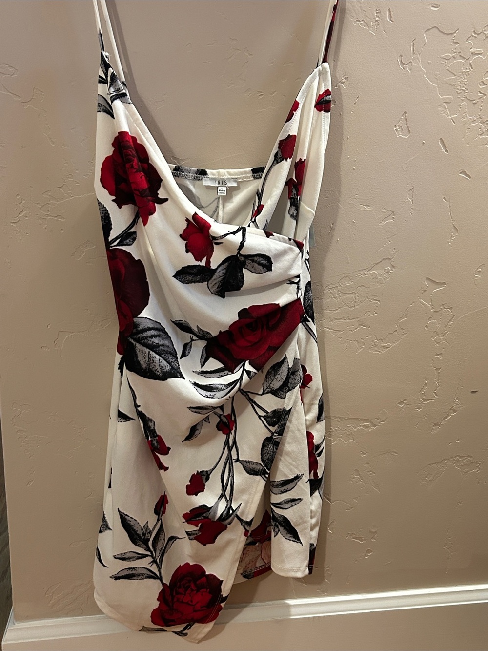 iris White Mini Dress with Red Rose Print